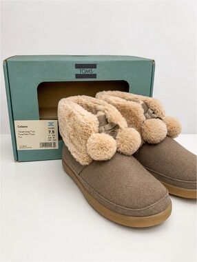 TOMS Celeste Faux Fur Slipper Boots Women’s Size 7.5 Taupe Grey NIB